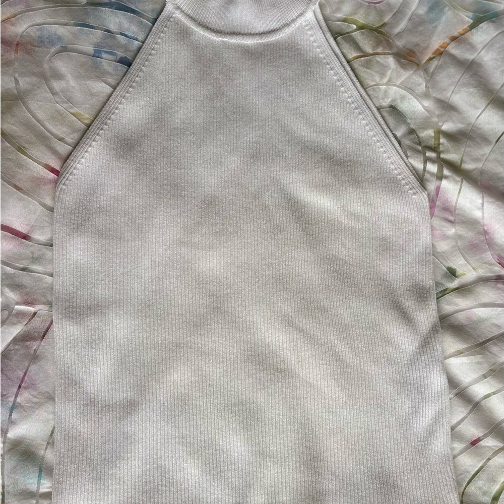 Zara White Asymmetrical Fitted Sleeveless Polo Tank Top